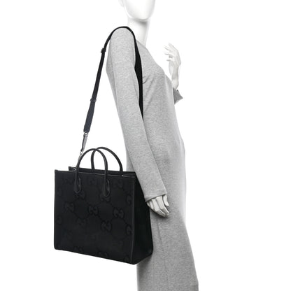 Gucci Monogram Jumbo GG Textured Dollar Calfskin Tote Bag Black 2 of 12