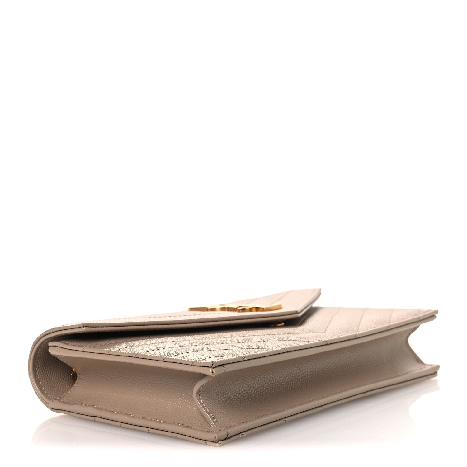 Saint Laurent Grain De Poudre Matelasse Chevron Monogram Envelope Chain Wallet Dark Beige 3 of 11