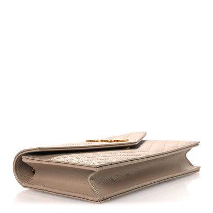 Saint Laurent Grain De Poudre Matelasse Chevron Monogram Envelope Chain Wallet Dark Beige 3 of 11