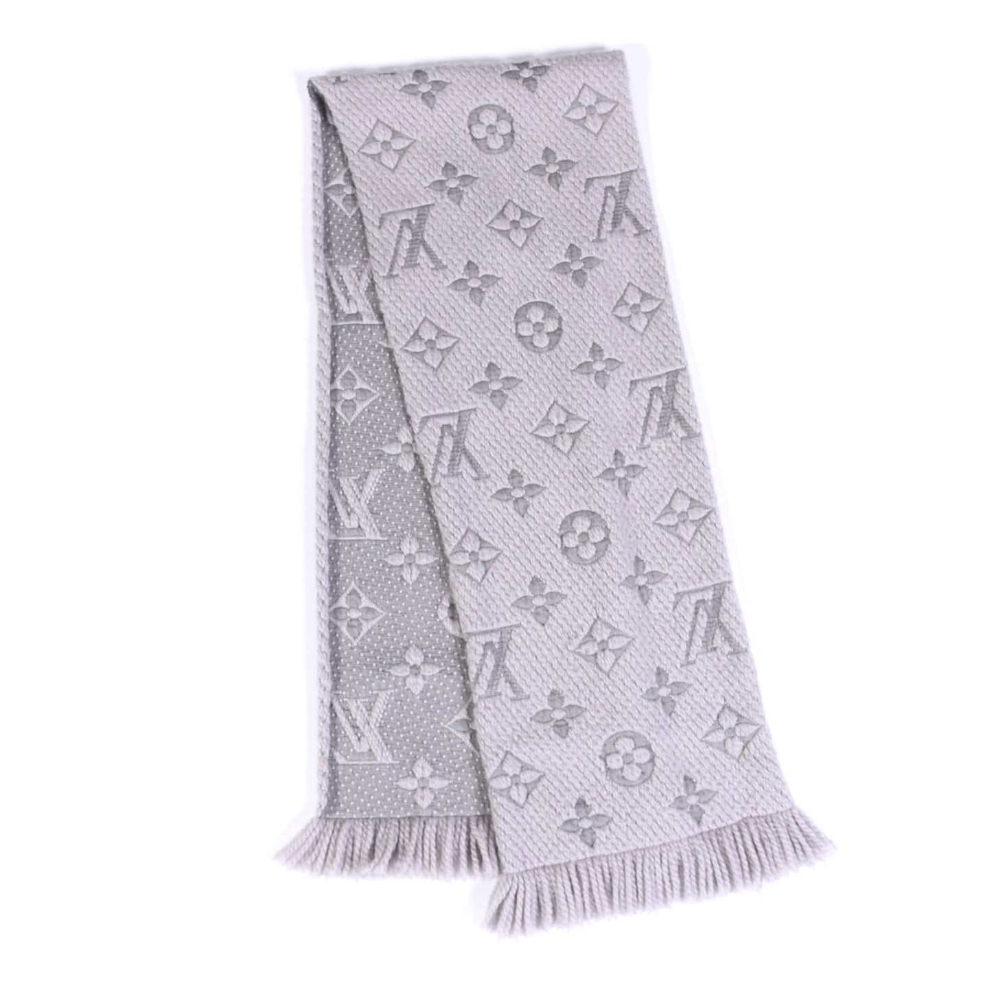 Wool Silk Logomania Scarf Pearl Grey