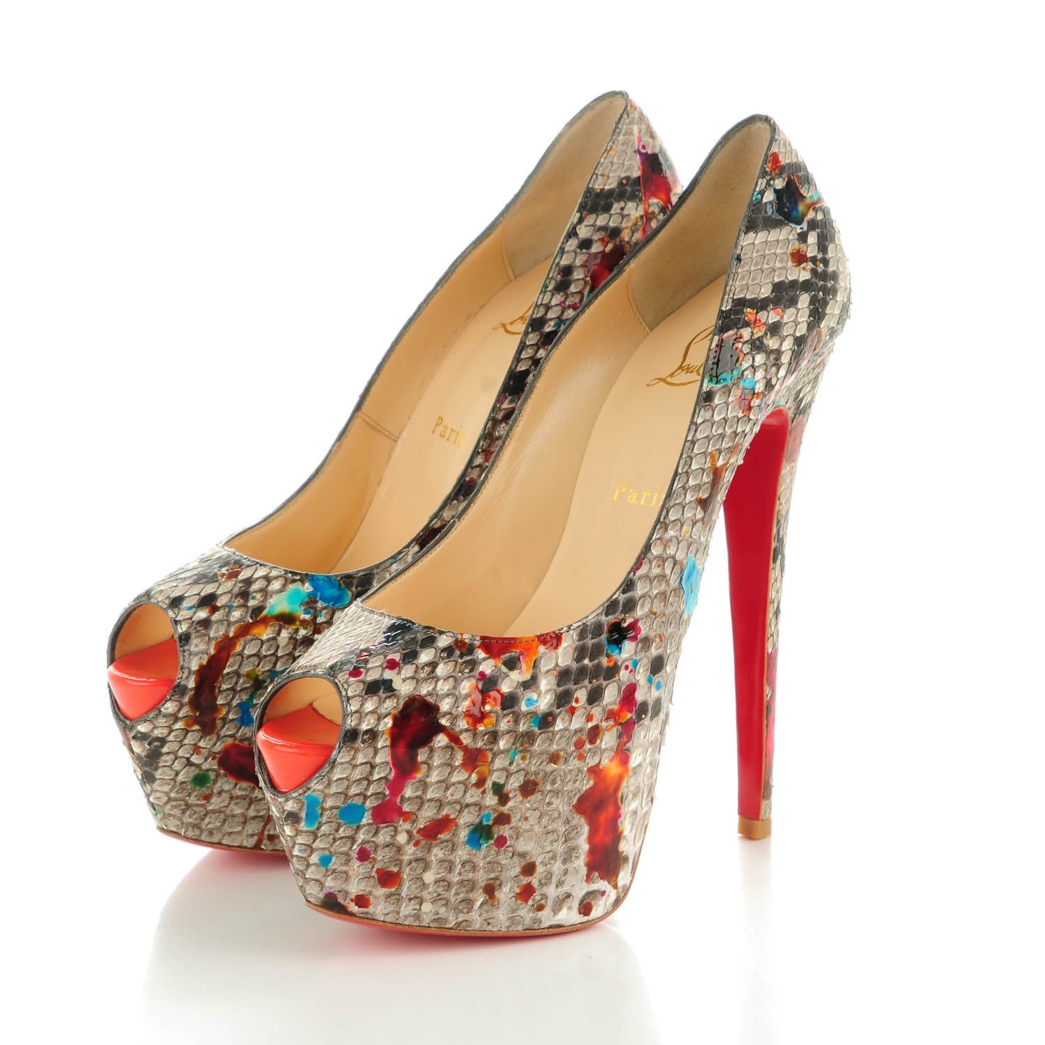 Christian Louboutin Python Carnaval Kid Highness 160 Pumps 39.5 Multicolor Mandarin Red 3 of 7