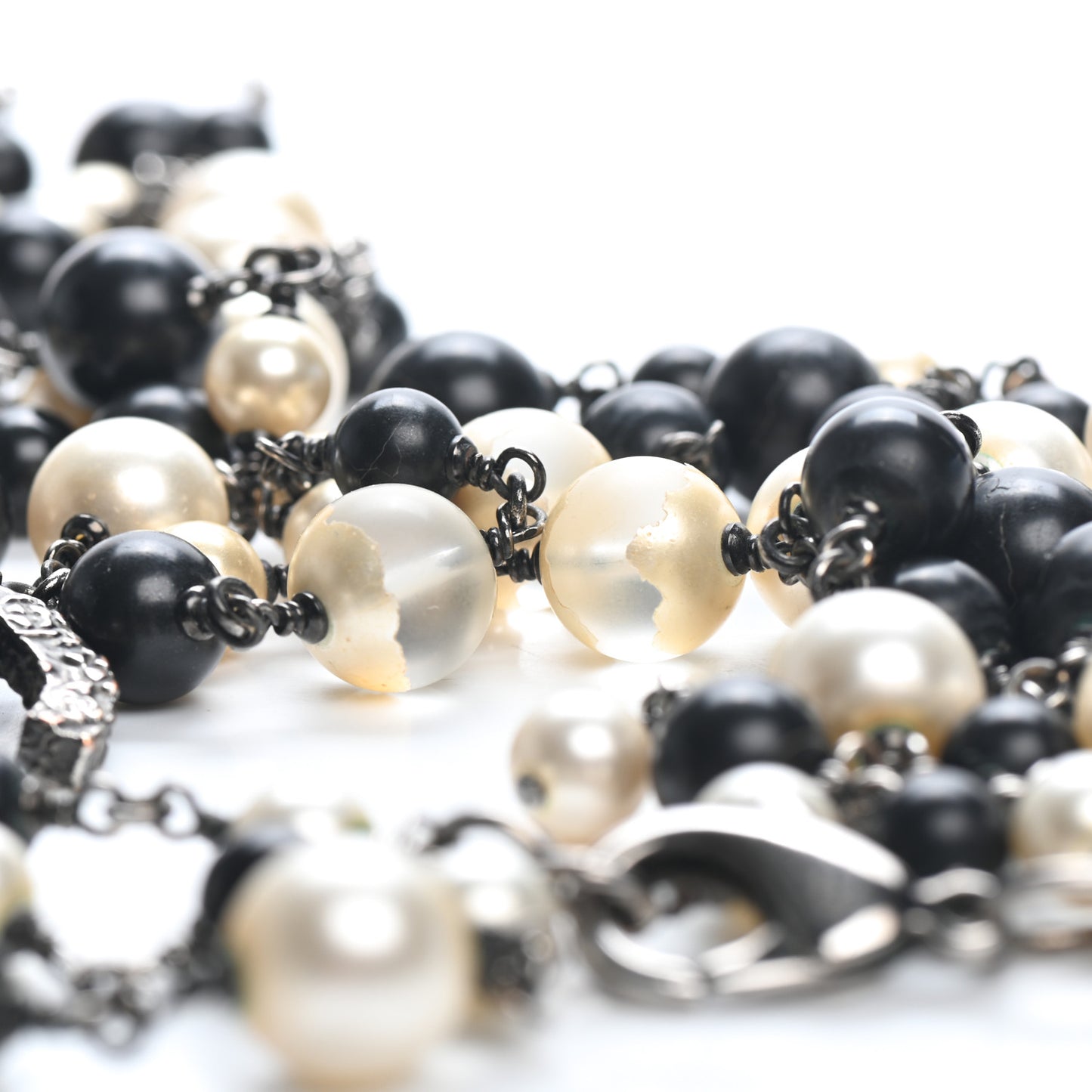 Pearl Bead CC Long Necklace Ruthenium Black