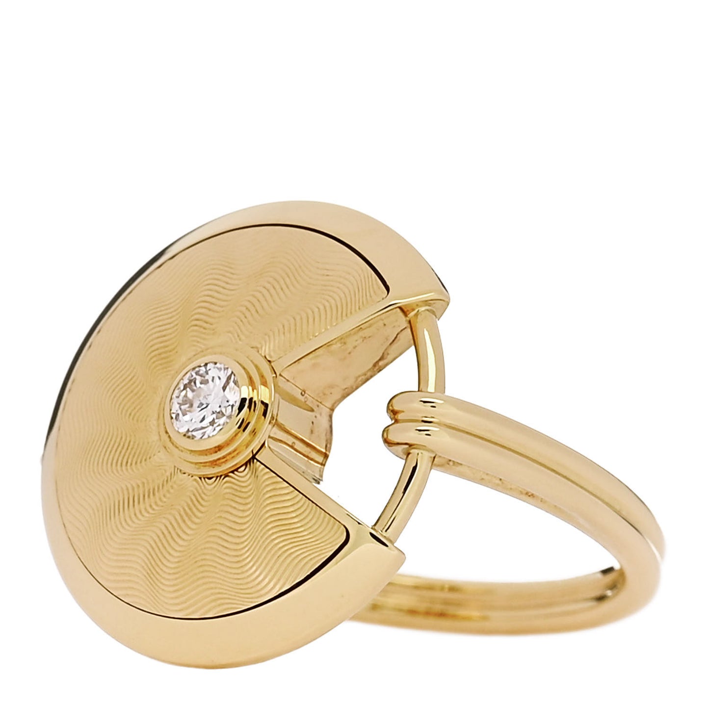 18K Yellow Gold Diamond Guilloche Amulette de Cartier Ring 56 7.75
