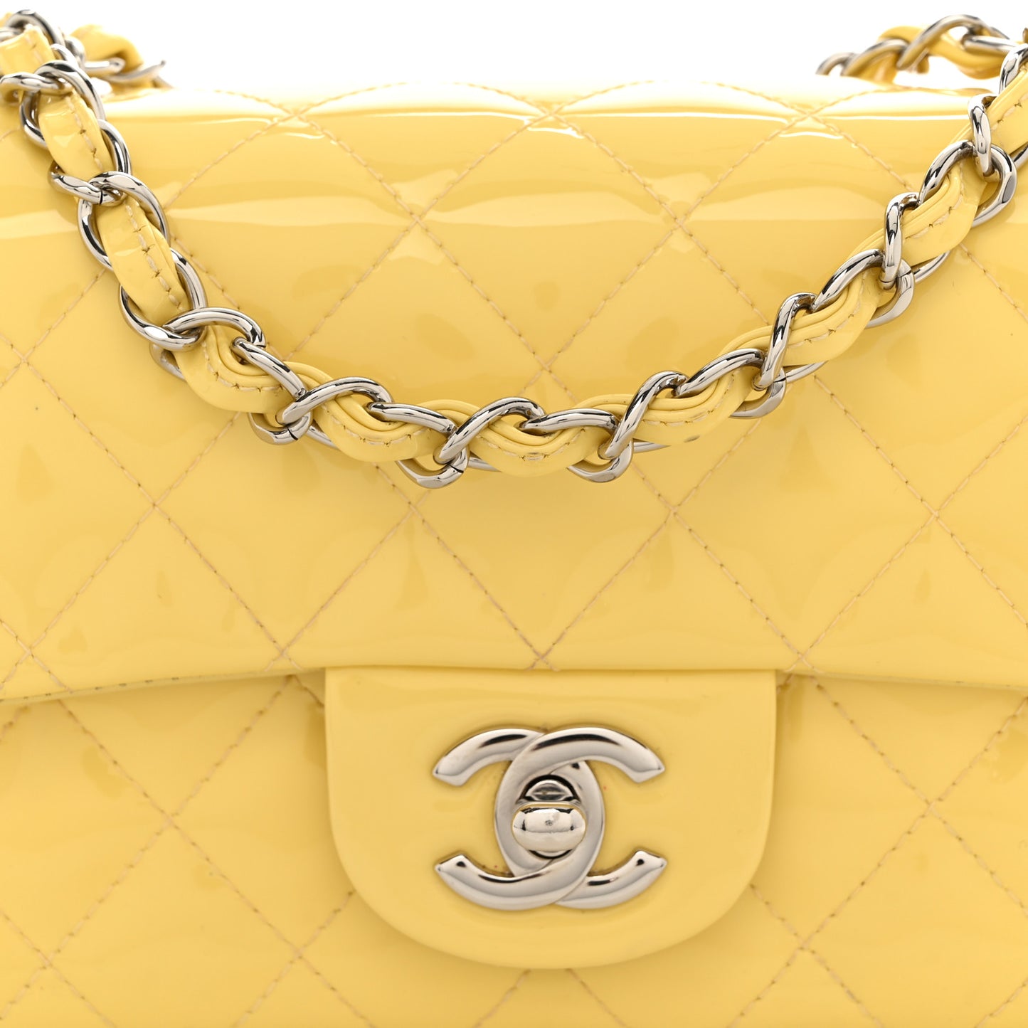 Patent Quilted Mini Rectangular Flap Yellow