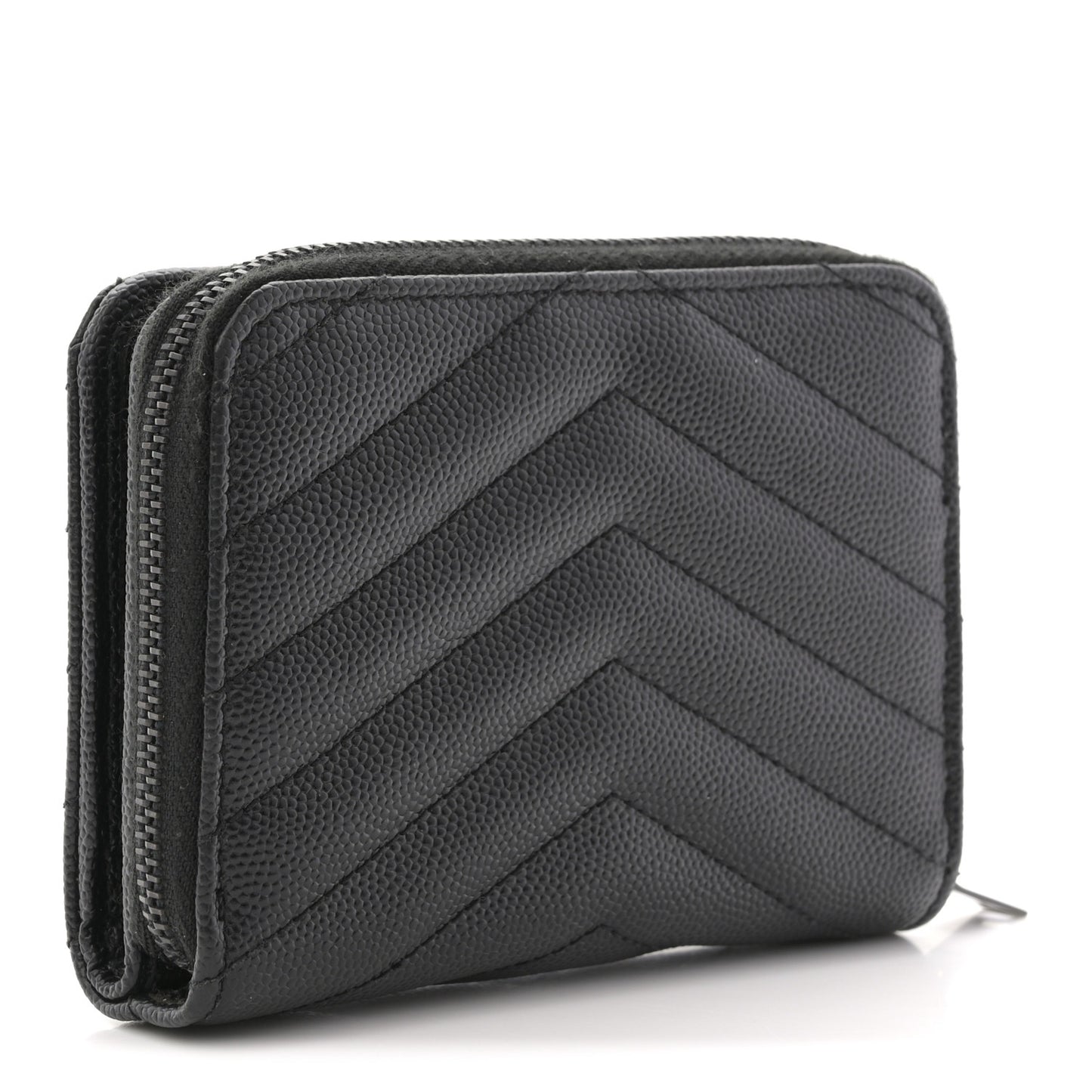 Grain De Poudre Matelasse Chevron Monogram Monochrome Compact Zip Around Wallet Black