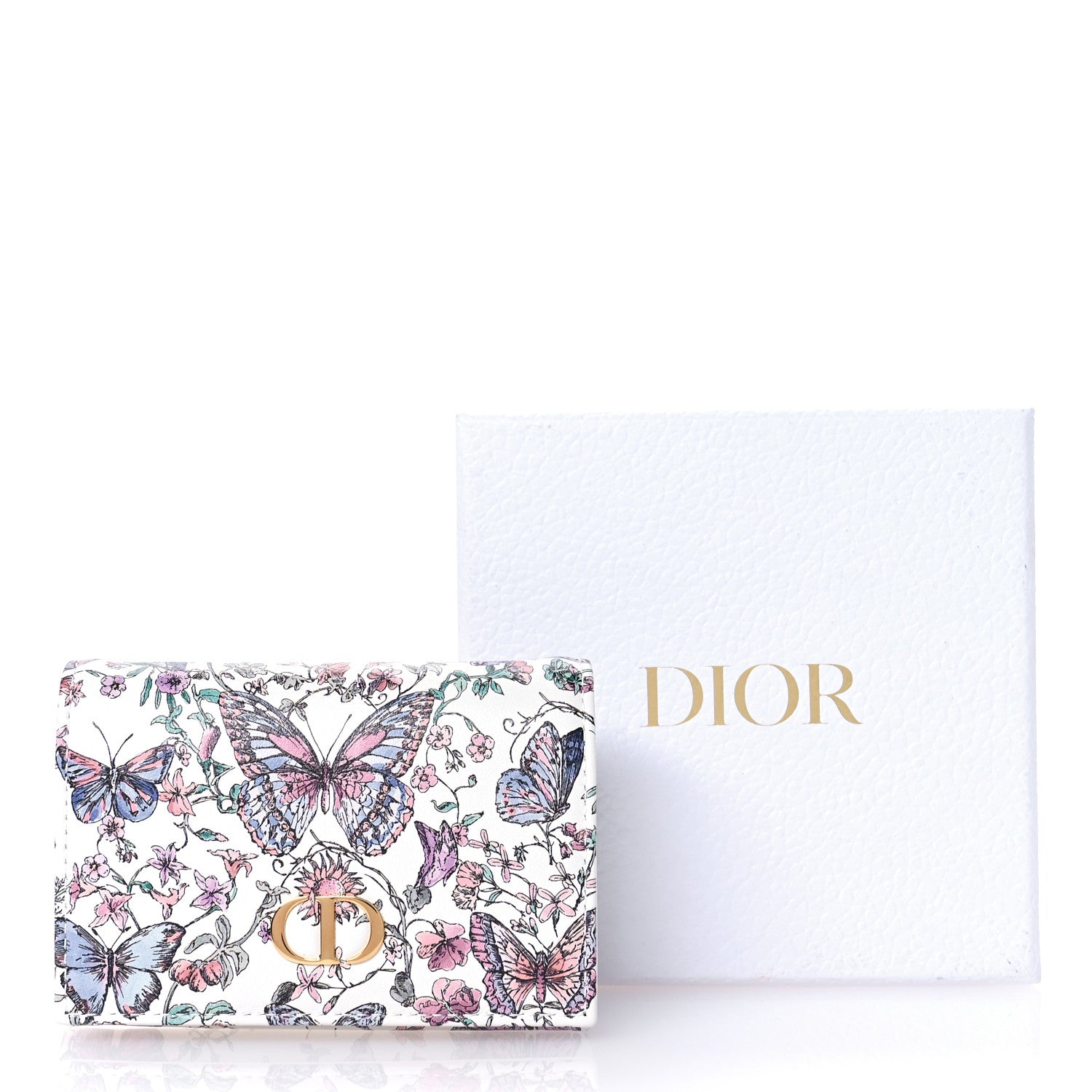 Christian Dior Calfskin Butterfly Printed Caro XS Wallet White Multicolor 8 of 8