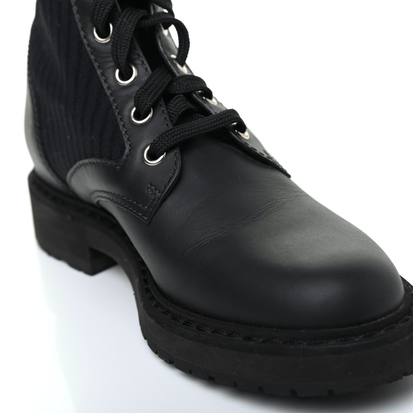 Calfskin Stretch Fabric FF Rockoko Tall Biker Boots 35 Tobacco Black Marino