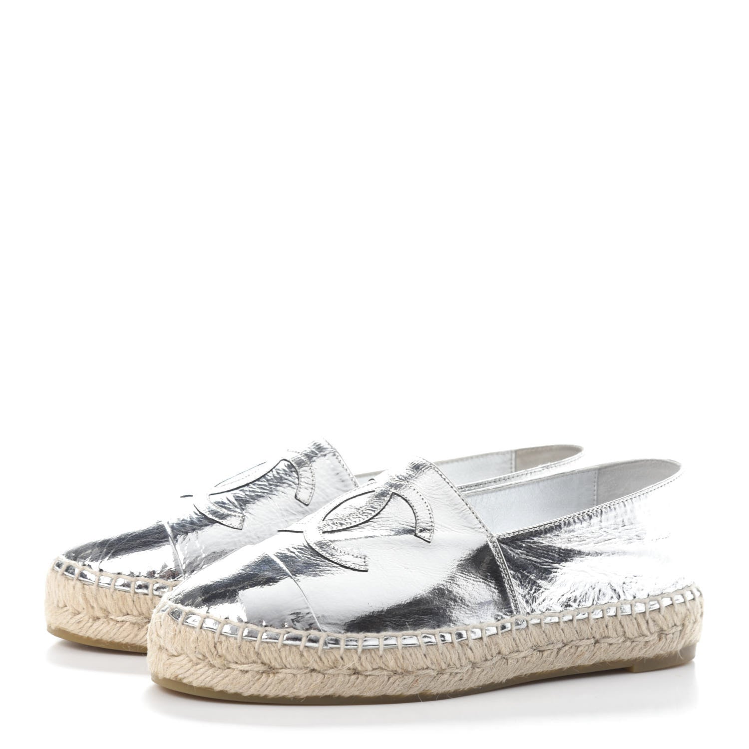 Chanel Laminated Goatskin CC Espadrilles 35 Silver 3 of 7