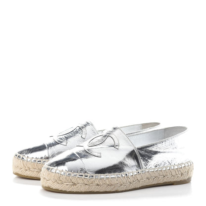 Chanel Laminated Goatskin CC Espadrilles 35 Silver 3 of 7
