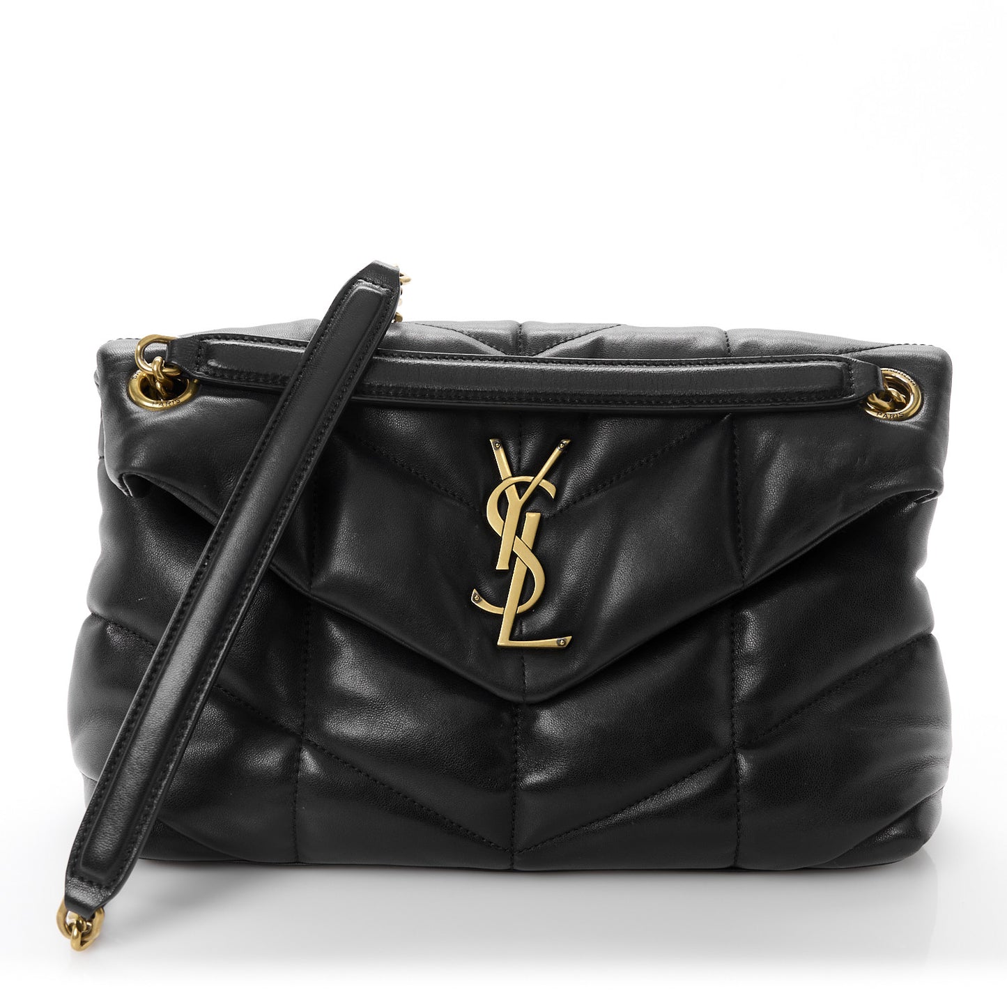 Lambskin Quilted Small Loulou Puffer Monogram Chain Satchel Black