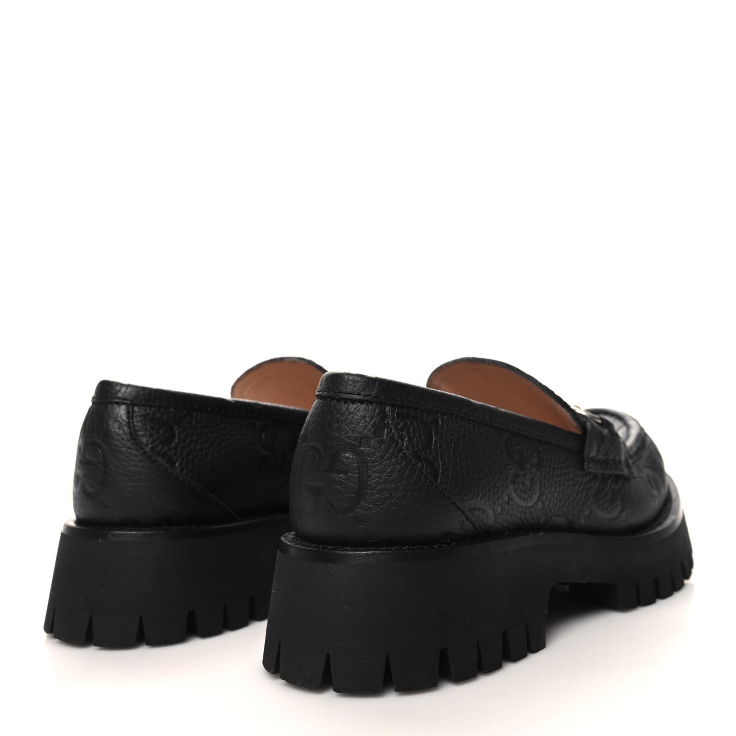 Piuma Calfskin GG Embossed Womens Horsebit Rock 20mm Loafers 38 Black