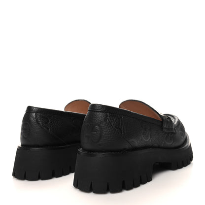 Gucci Piuma Calfskin GG Embossed Womens Horsebit Rock 20mm Loafers 38 Black 4 of 10