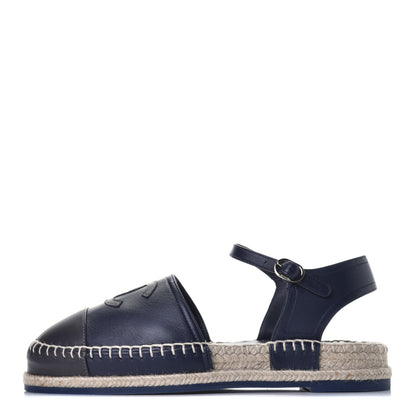 Chanel Lambskin Cap Toe CC Espadrille Sandals 38 Navy 1 of 8