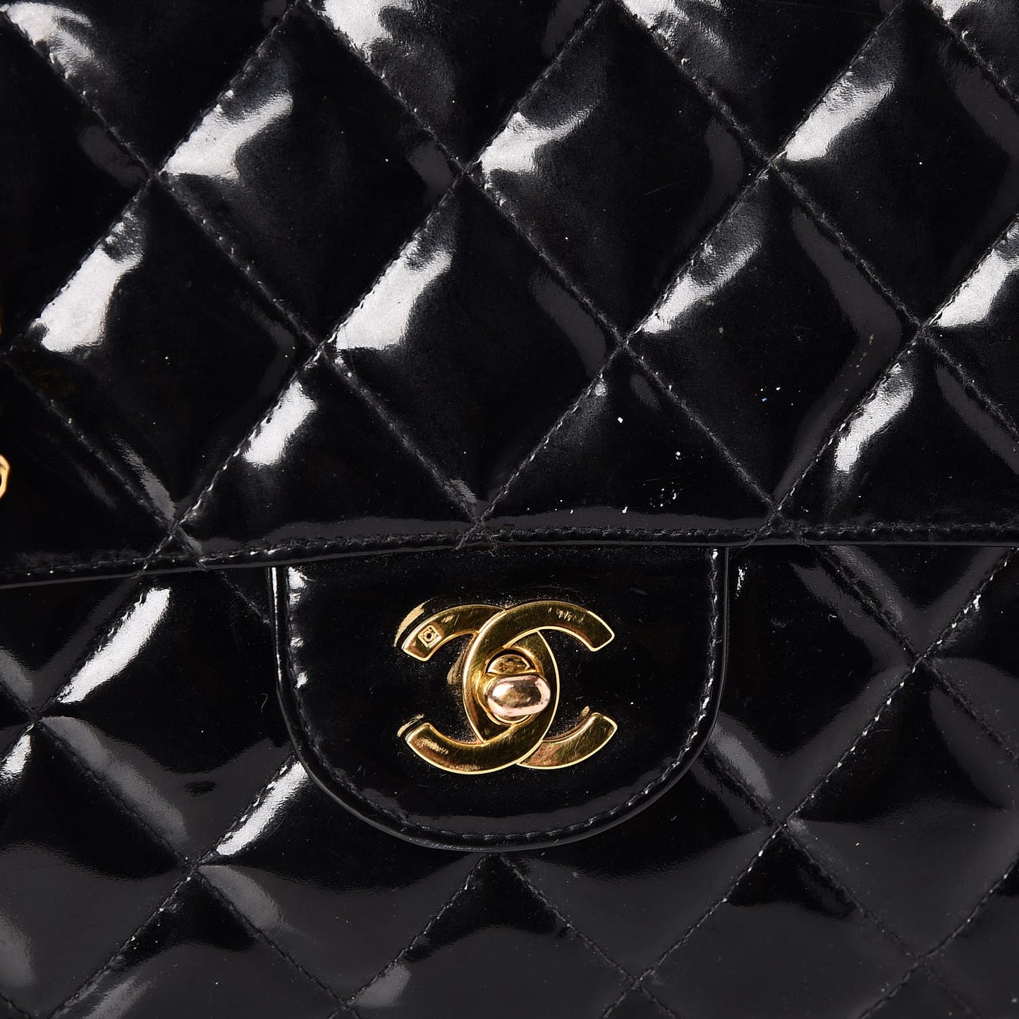 Patent Quilted Jumbo Double Sided Flap Black