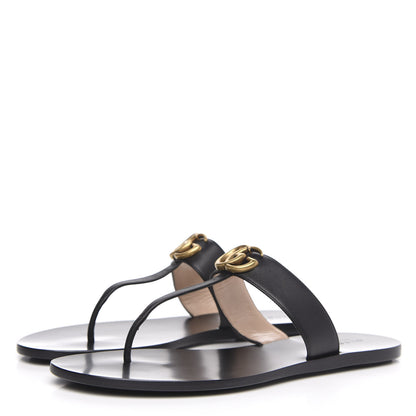Gucci Calfskin GG Marmont Thong Sandals 42 Black 3 of 8