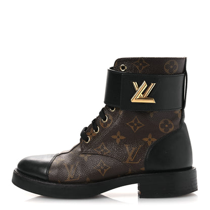 Louis Vuitton Calfskin Monogram Wonderland Flat Ranger Boots 36.5 Black 1 of 15