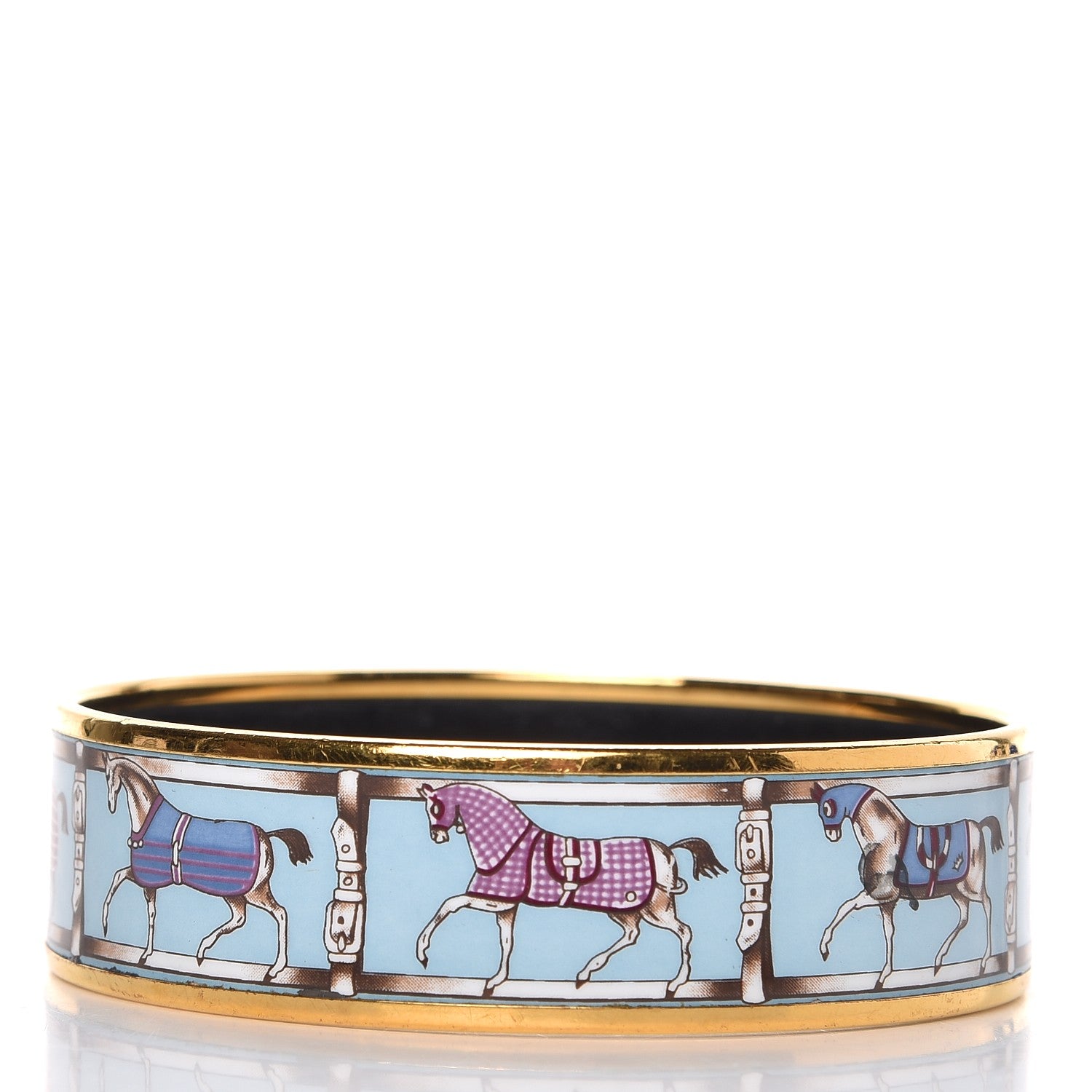 Hermes Enamel Printed Wide Horse Riding Motif Bracelet 70 3 of 5