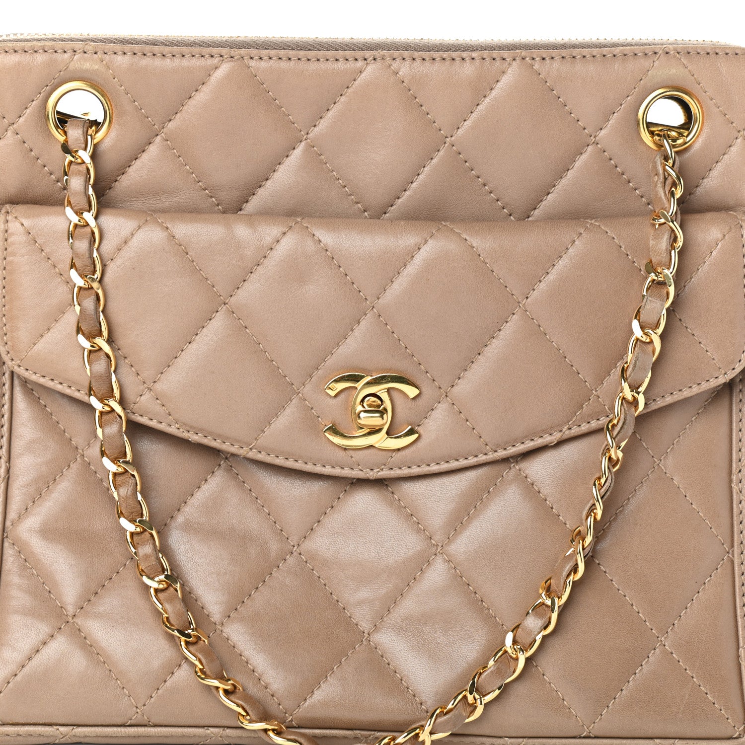 Chanel Lambskin Quilted Flap Shoulder Bag Beige 8 of 10