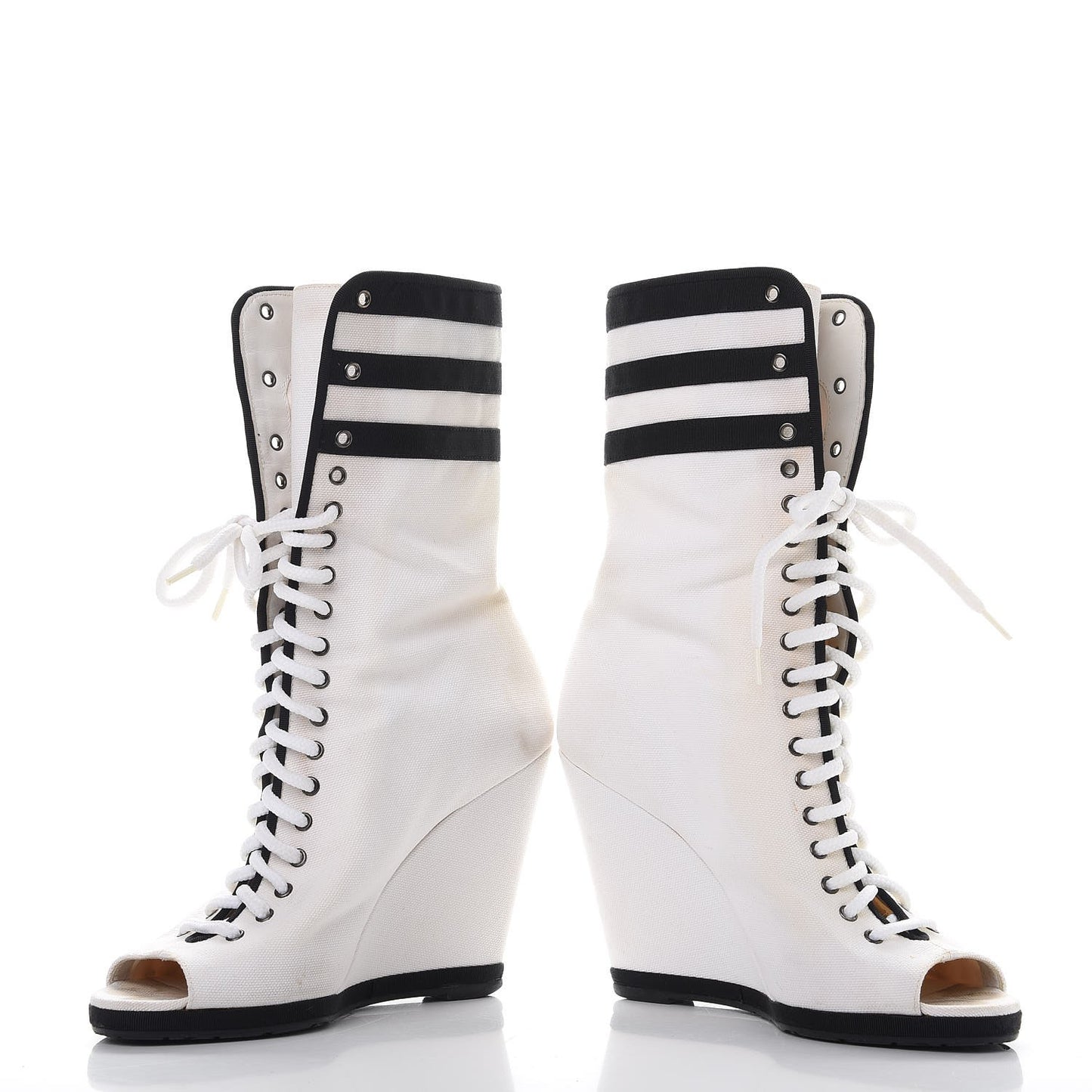 Canvas Lace Up Wedge Boots 37.5 White Black