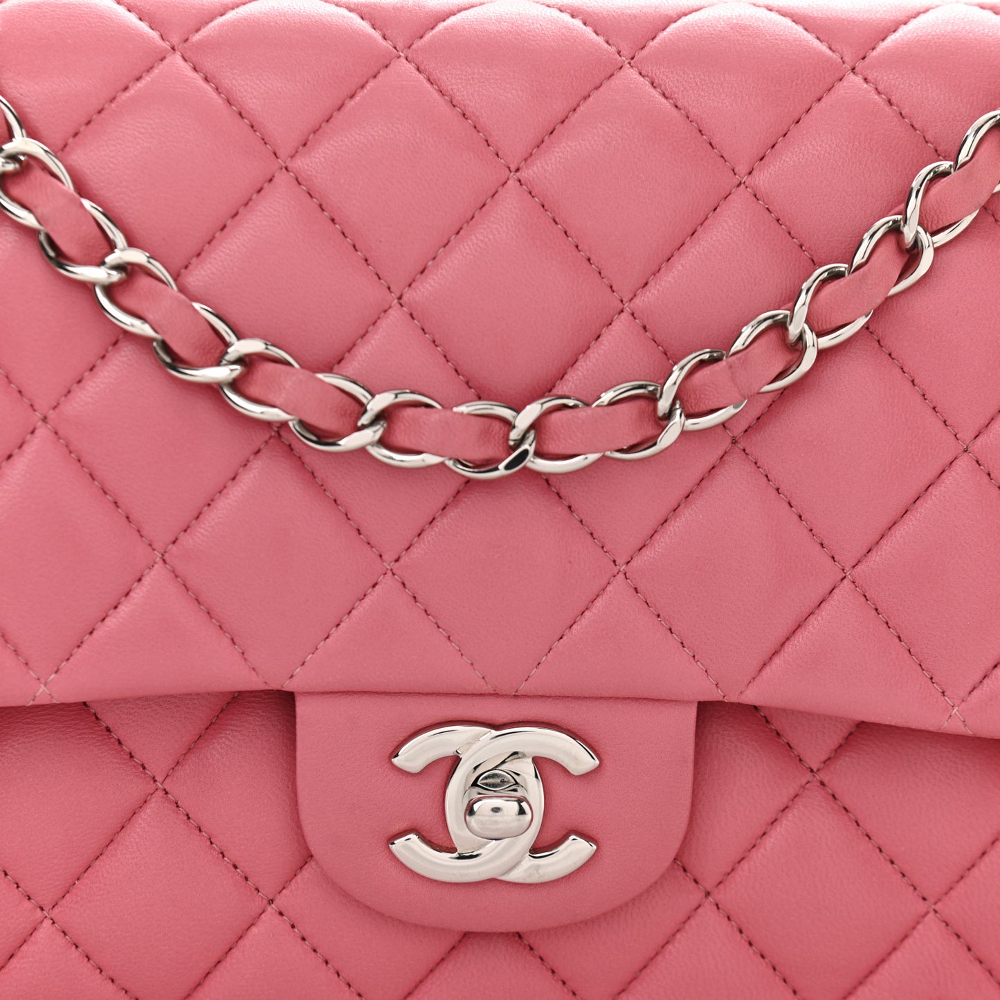 Lambskin Quilted Medium Double Flap Pink