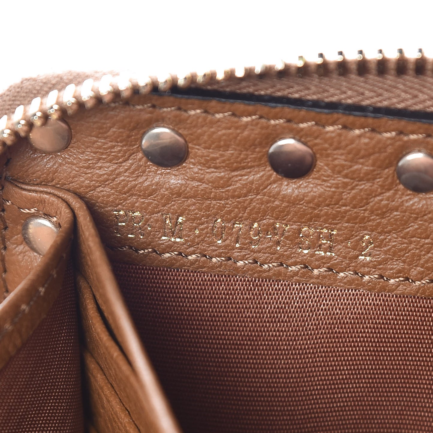 Pebbled Calfskin Rockstud Zip Around Wallet Bright Cognac