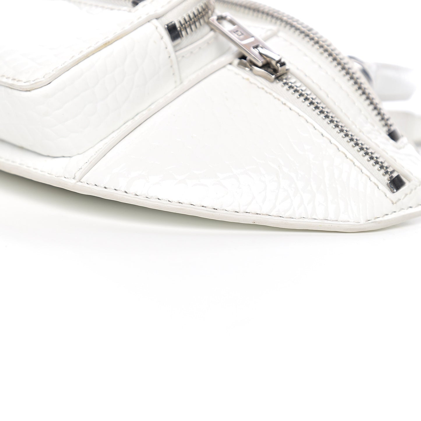Crocodile Embossed Patent Mini Top Handle Attica Belt Bag White