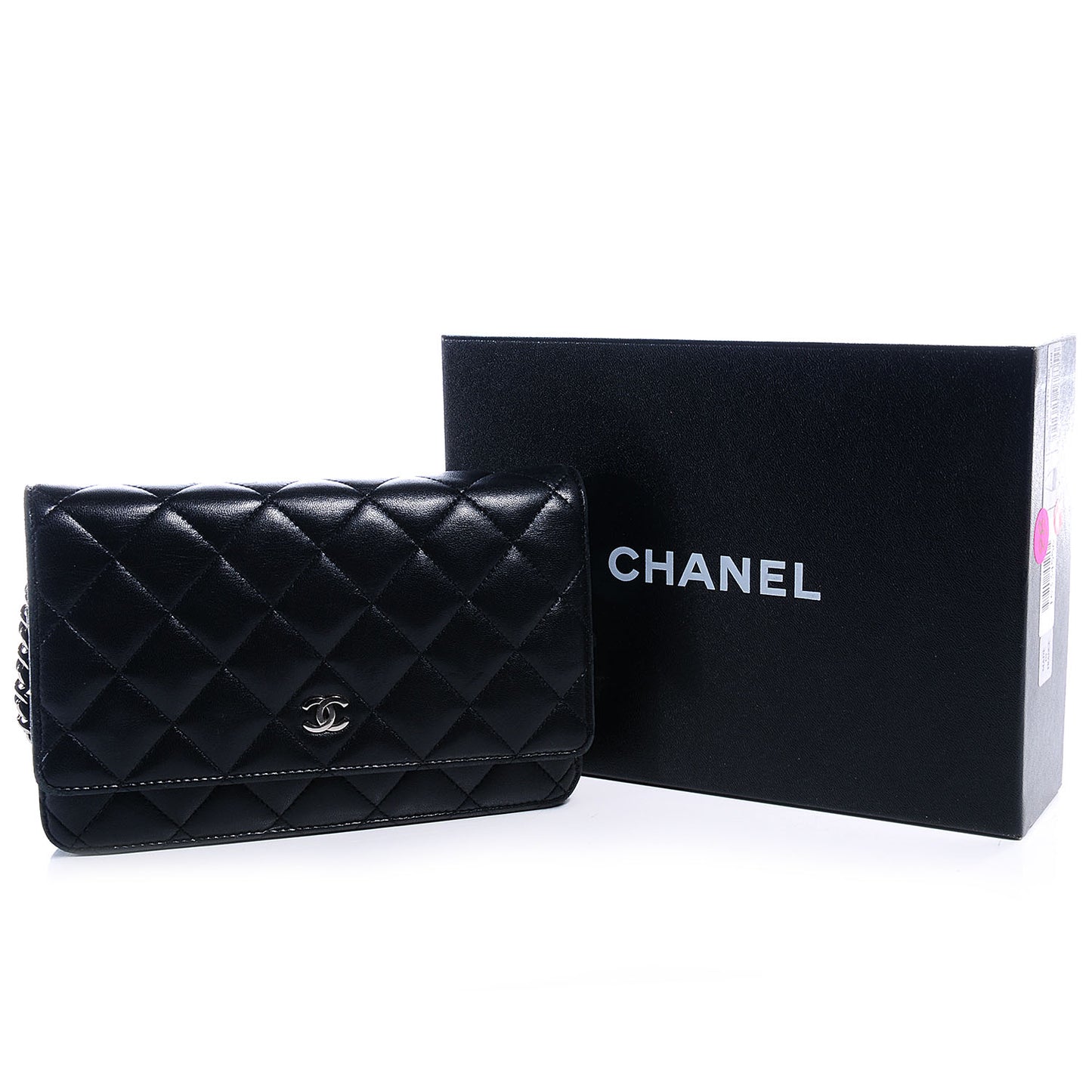 Lambskin Quilted Wallet On Chain Black