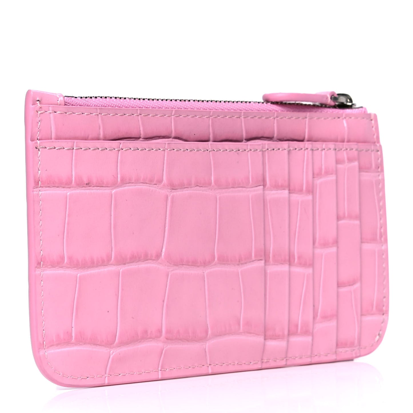Shiny Calfskin Logo Crocodile Embossed Large Cash Long Coin Card Holder Pink Black
