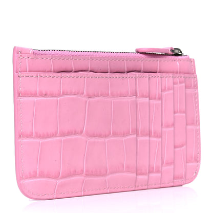 Balenciaga Shiny Calfskin Logo Crocodile Embossed Large Cash Long Coin Card Holder Pink Black 2 of 4