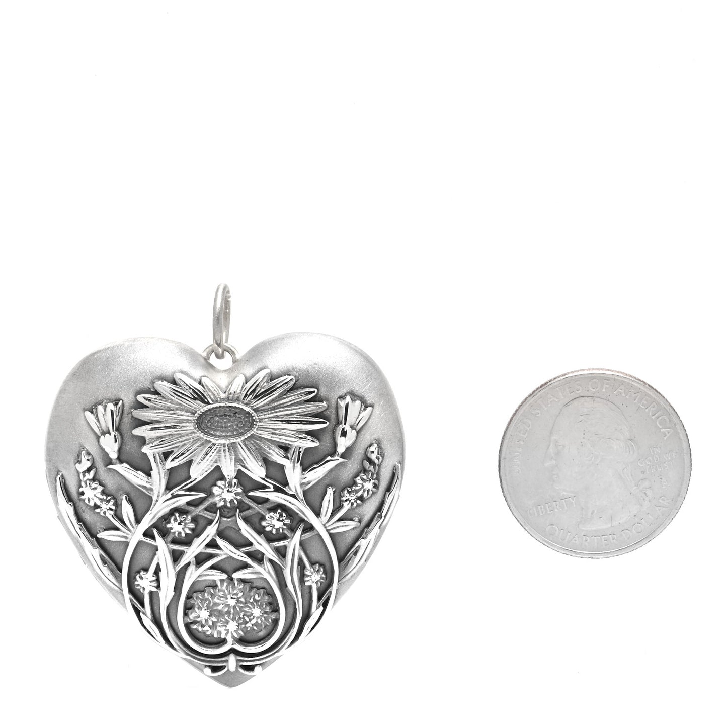 Sterling Silver Large Ziegfeld Daisy Heart Locket Pendant