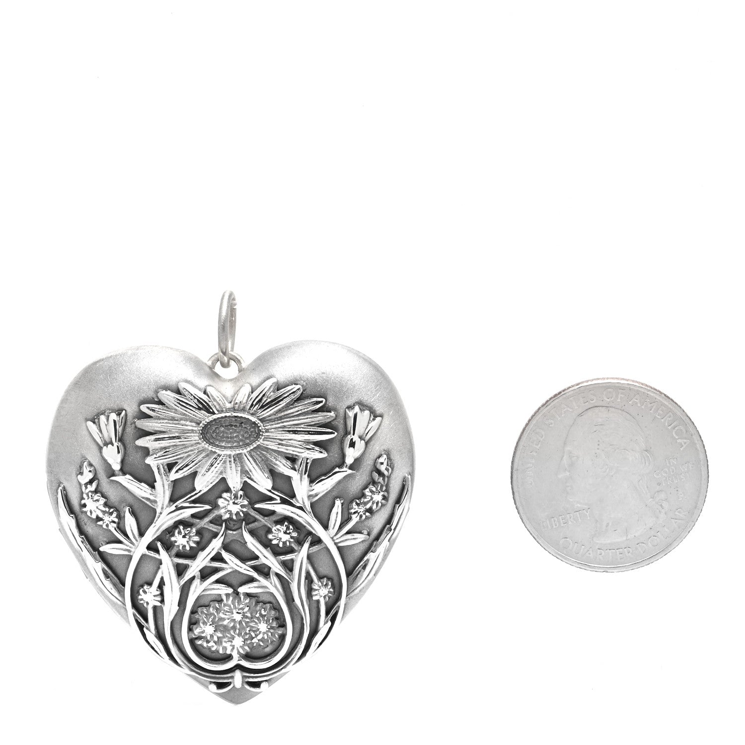 Tiffany Sterling Silver Large Ziegfeld Daisy Heart Locket Pendant 2 of 6
