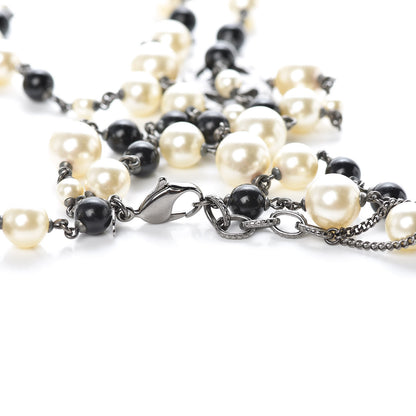 Chanel Pearl Crystal Camellia CC Long Necklace Silver 5 of 5