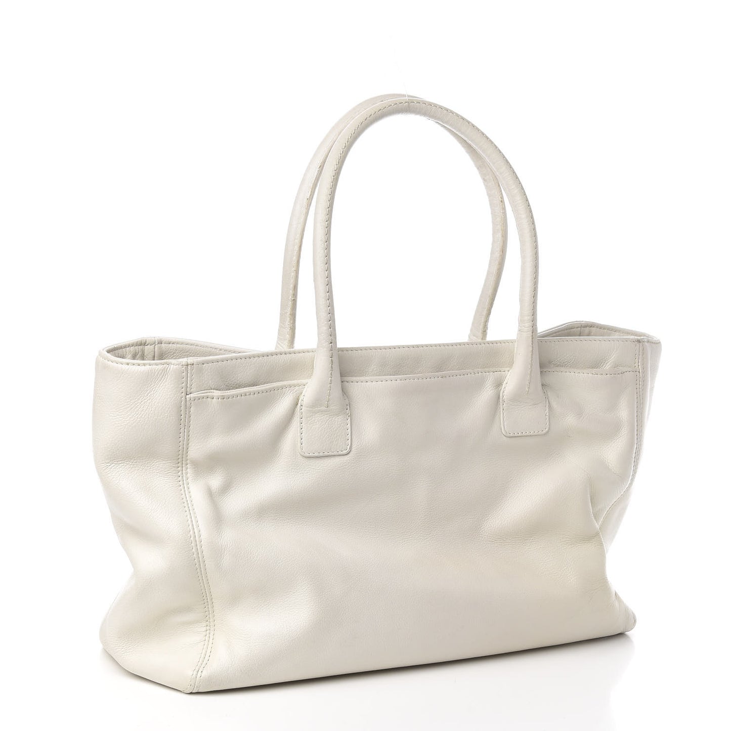Calfskin Mademoiselle Lock Cerf Shopper Tote White