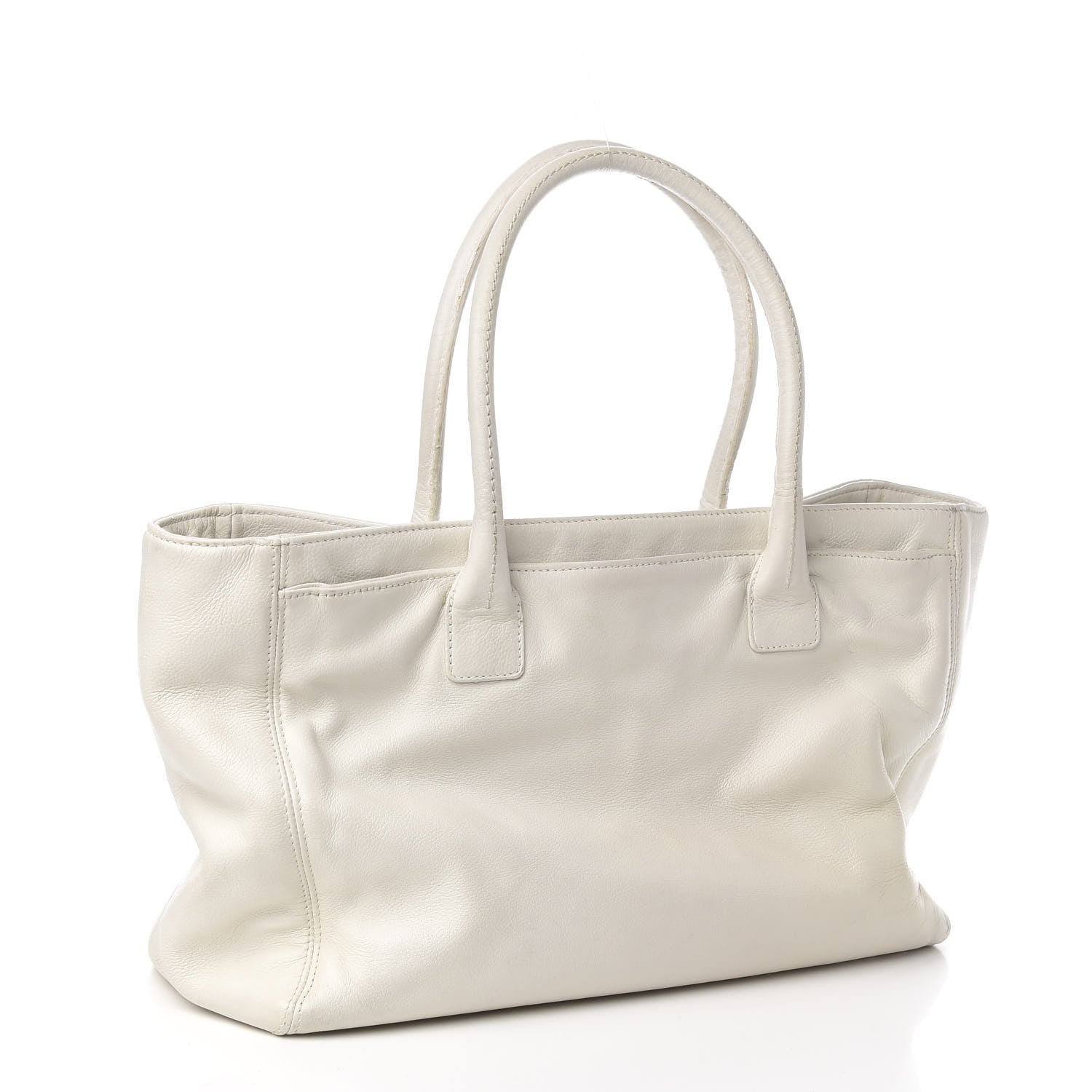 Chanel Calfskin Mademoiselle Lock Cerf Shopper Tote White 3 of 14