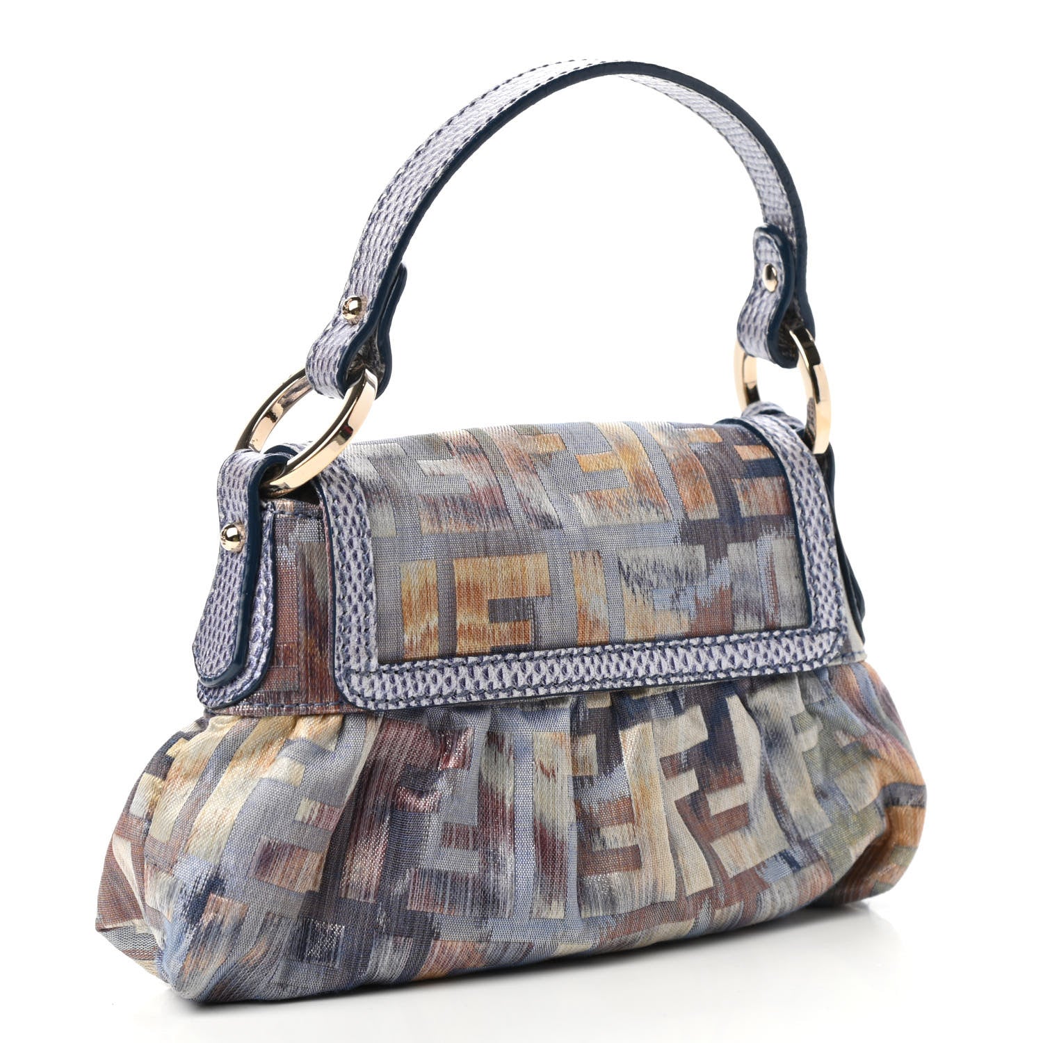 Fendi Zucca Vitello Lizard Embossed Mini Chef Shoulder Bag Celeste Multicolor Polvere 3 of 11