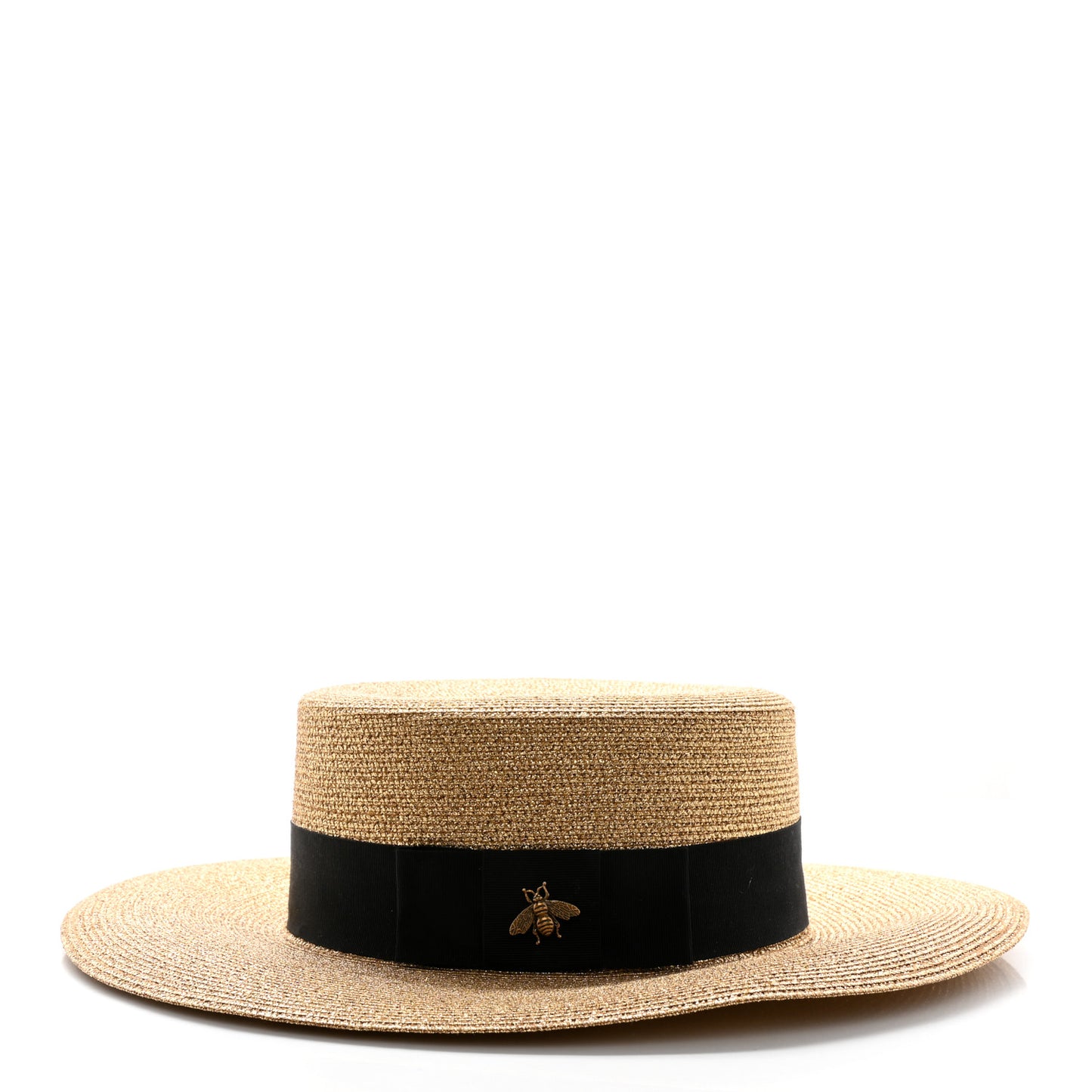 Glittered Straw Grosgrain Wide Brim Hat XS Gold Black