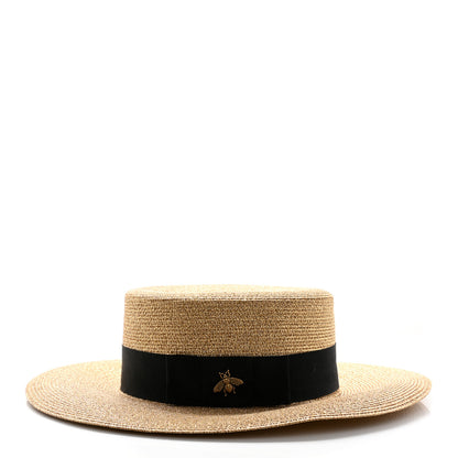 Gucci Glittered Straw Grosgrain Wide Brim Hat XS Gold Black 5 of 11