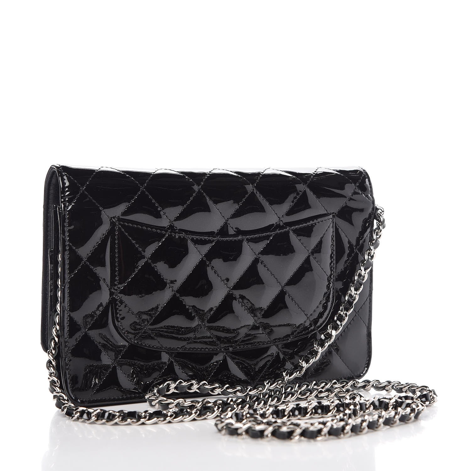 Chanel Patent Quilted Wallet On Chain WOC Black 3 of 9