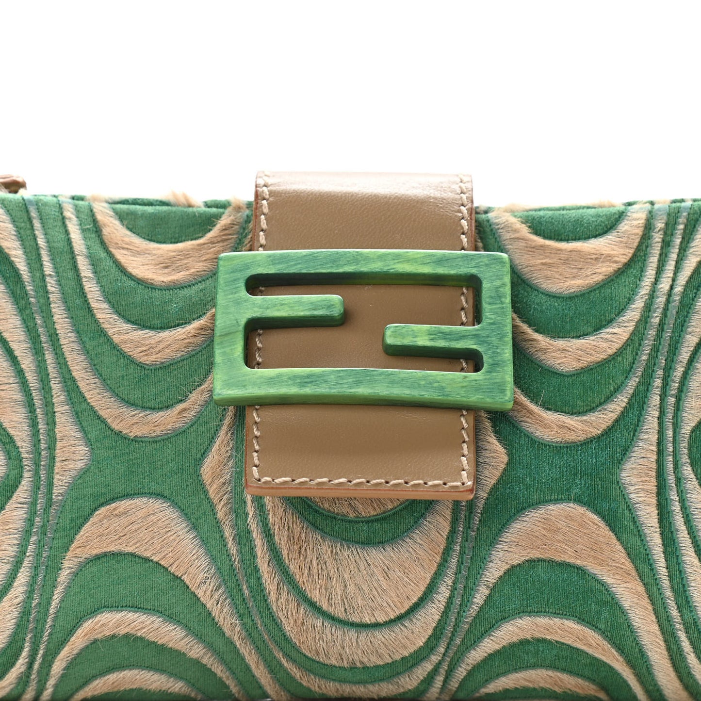 Calf Hair Print Baguette Beige Green