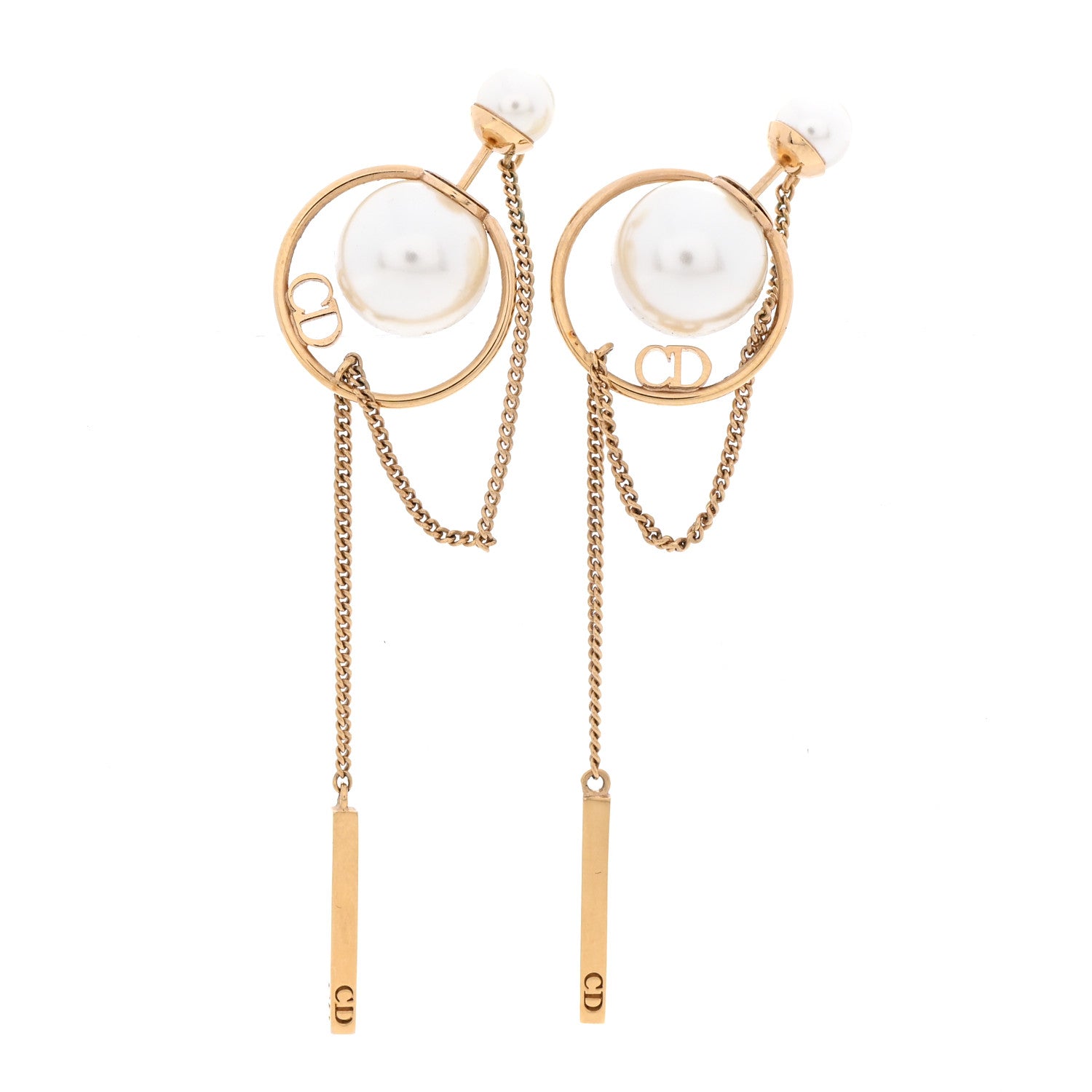 Christian Dior Pearl Tribales Dangle Chain Earrings Gold 1 of 5