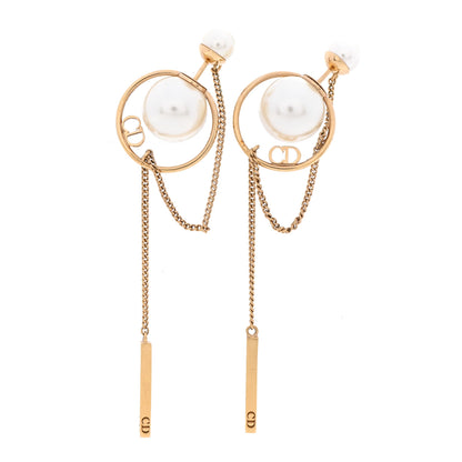 Christian Dior Pearl Tribales Dangle Chain Earrings Gold 1 of 5