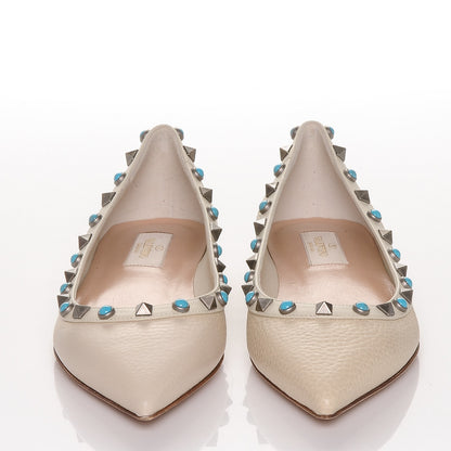 Valentino Garavani Pebbled Calfskin Rockstud Rolling Ballerina Flats 37 Ivory 4 of 9