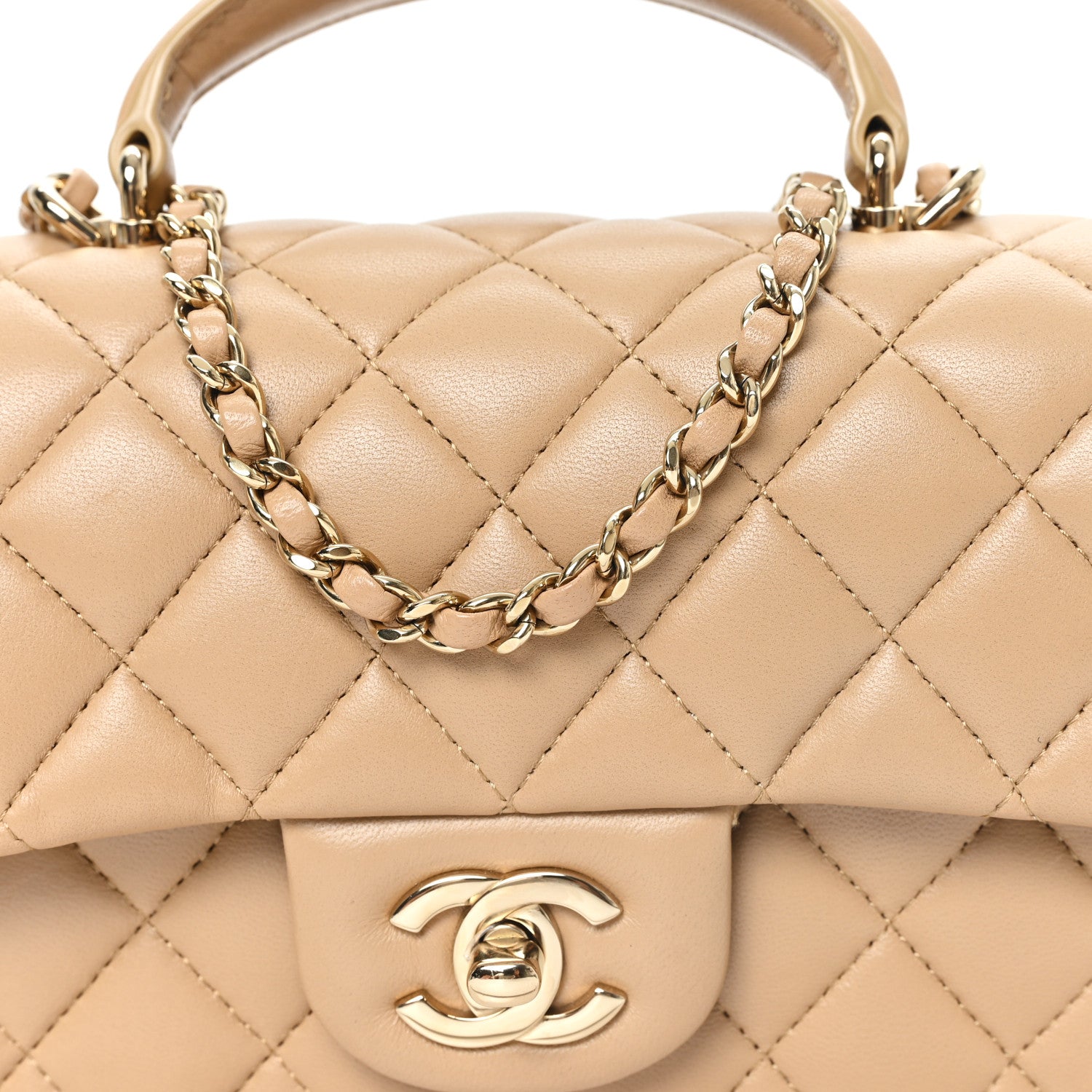 Chanel Lambskin Quilted Mini Top Handle Rectangular Flap Beige 8 of 10