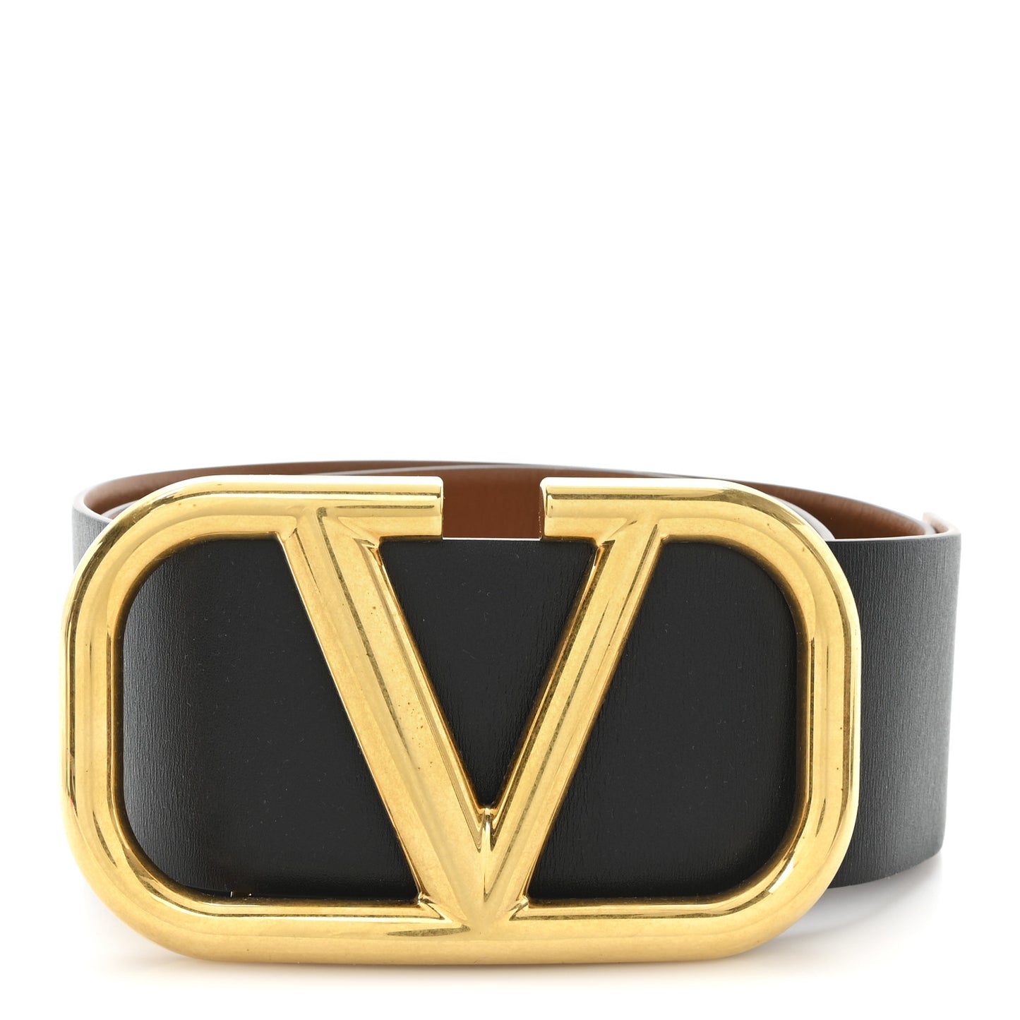Glossy Calfskin VLogo Reversible 70mm Belt 80 32 Saddle Brown Black