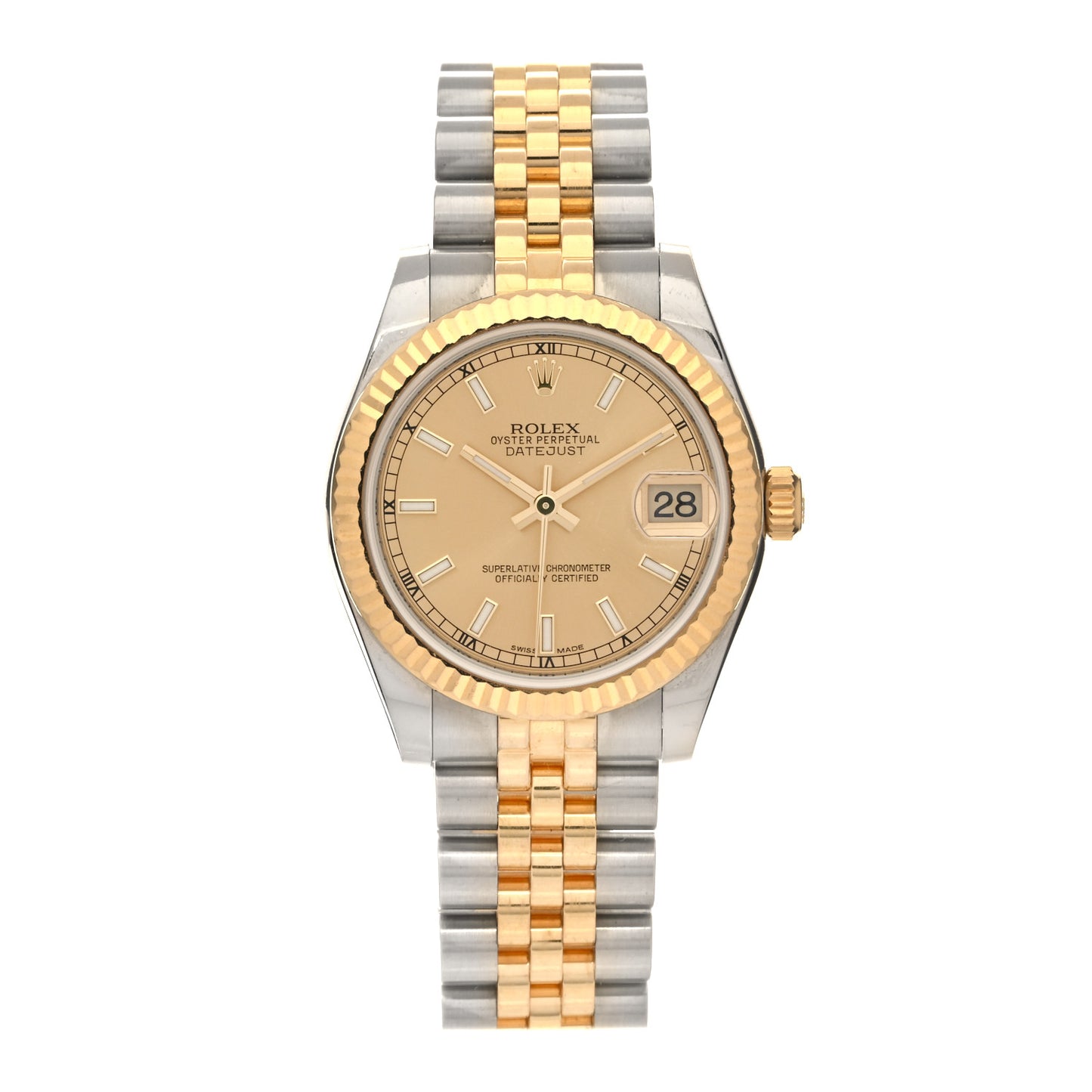 Stainless Steel 18K Yellow Gold 31mm Oyster Perpetual Datejust Watch Champagne 178273