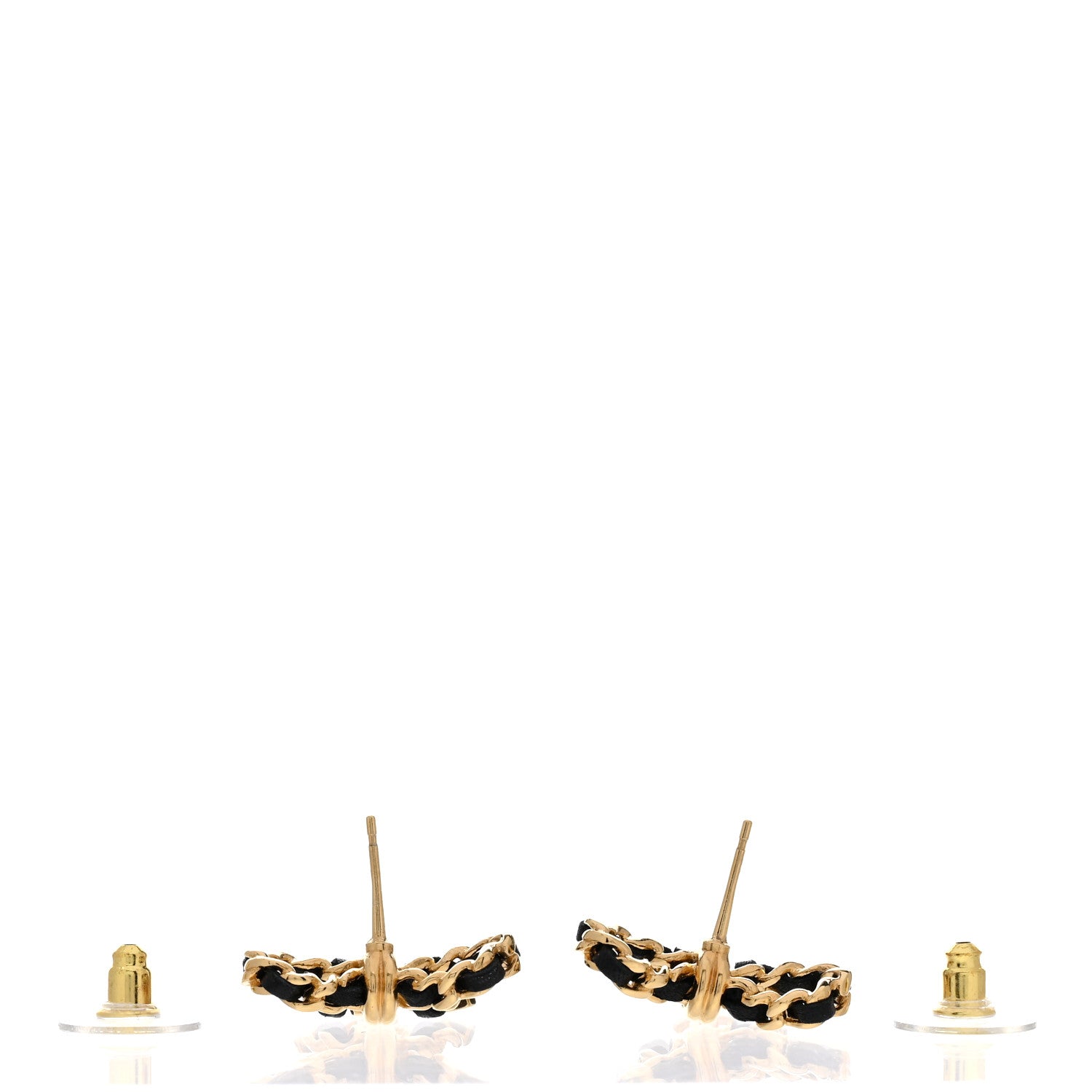 Chanel Lambskin Chain Bow Stud Earrings Black Gold 3 of 5