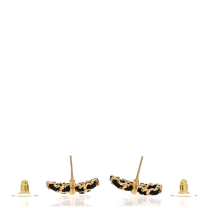 Chanel Lambskin Chain Bow Stud Earrings Black Gold 3 of 5
