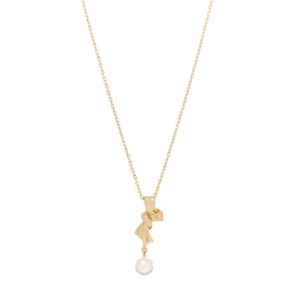 Mikimoto 18K Yellow Gold Pearl 6mm Bow Drop Pendant Necklace 1 of 7