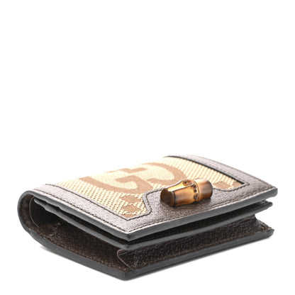 Gucci Monogram Jumbo GG Textured Dollar Calfskin Diana Card Case Wallet Camel Ebony New Acero 4 of 9