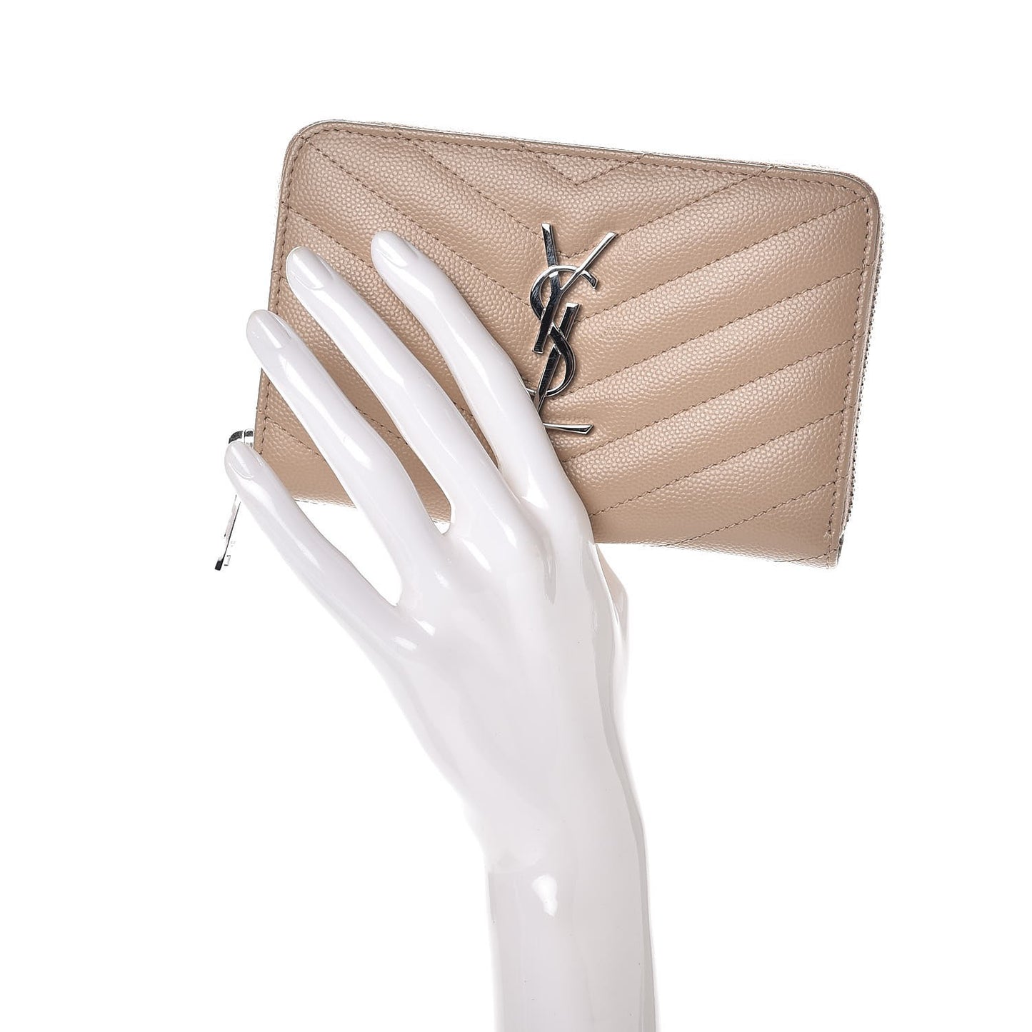 Grain De Poudre Matelasse Chevron Monogram Zip Around Wallet Dark Beige